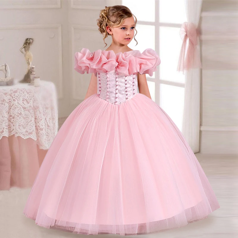 Girls-Pearl-Sequin-Princess-Dress-4-12-Fashion-Off-Shoulder-Bunny-Dress-Banquet-High-end-Lacing-3