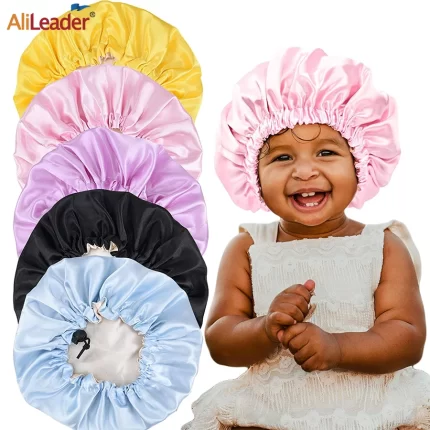 Kids Satin Bonnet Night Sleep Caps, Adjustable Double Layer Sleeping Hats, Showering Caps For Kids Girls Toddler Children Baby