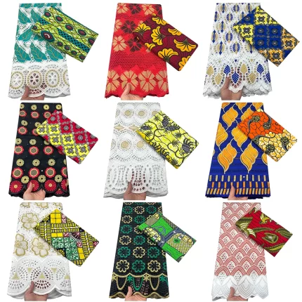 Latest African Wax Fabric Ankara Fabric 2.5+3Yards African Lace Fabric Cotton Embroidery Swiss Voile Lace For Party Dress Y12